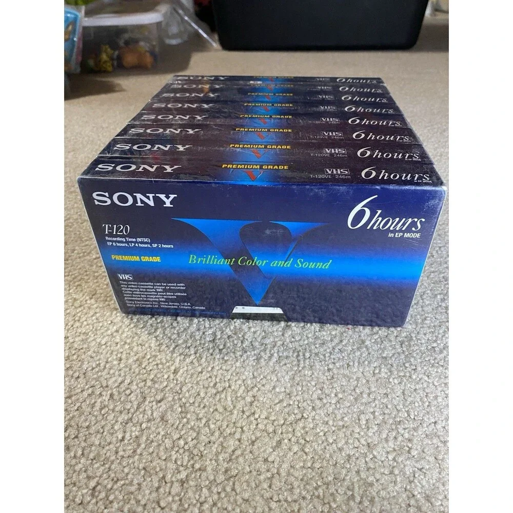 Sony T-120VE Premium Grade VHS Blank Tapes 8-Pack 6 Hours - Sealed